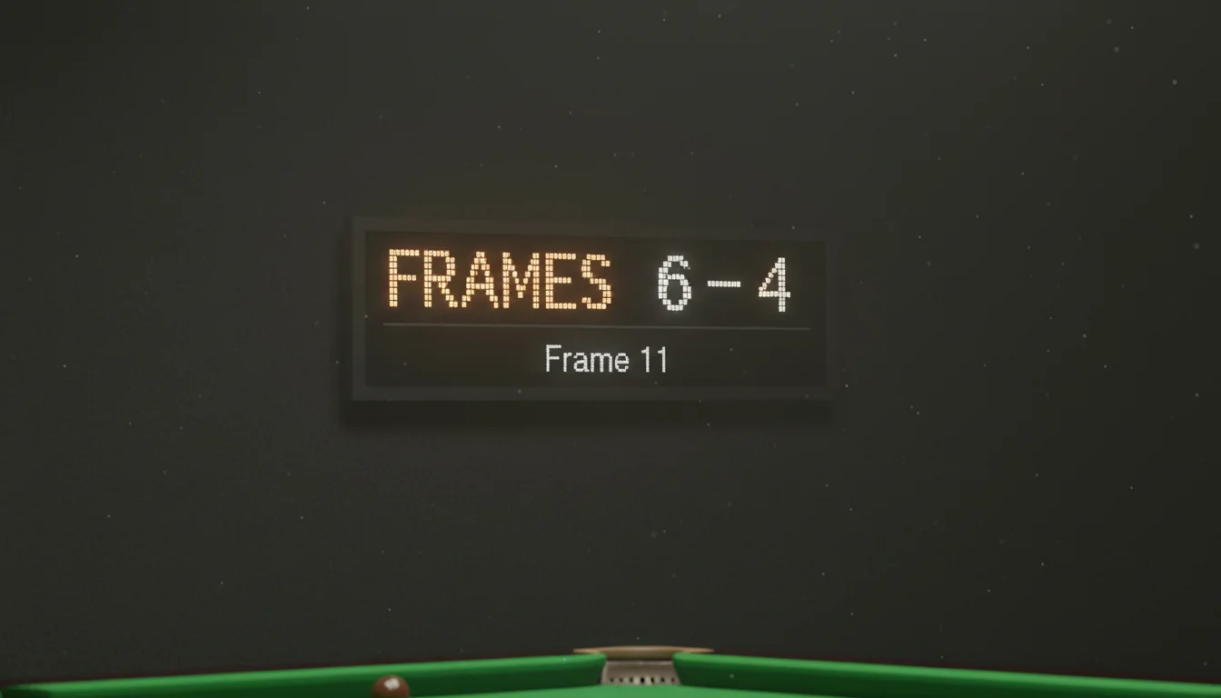 Elektronisch scorebord bij een professionele snookerwedstrijd met framescores