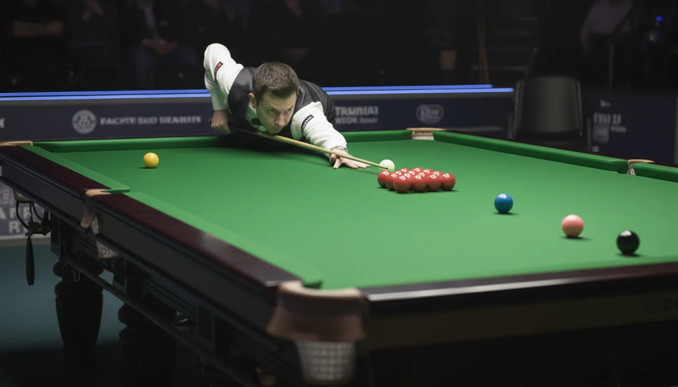 Snookerspeler buigt over de tafel om een stoot te spelen bij een handicap weddenschap