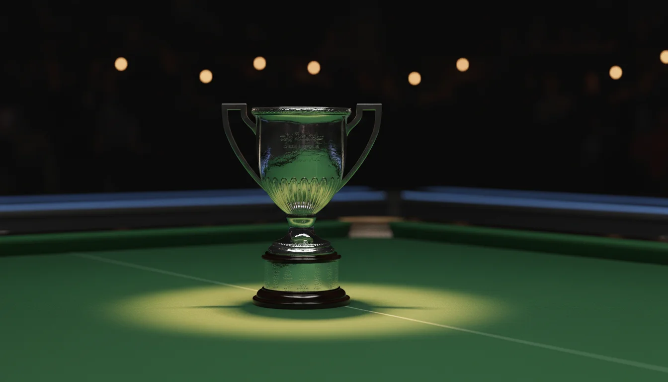 Snookerspeler heft de trofee omhoog na het winnen van een toernooi
