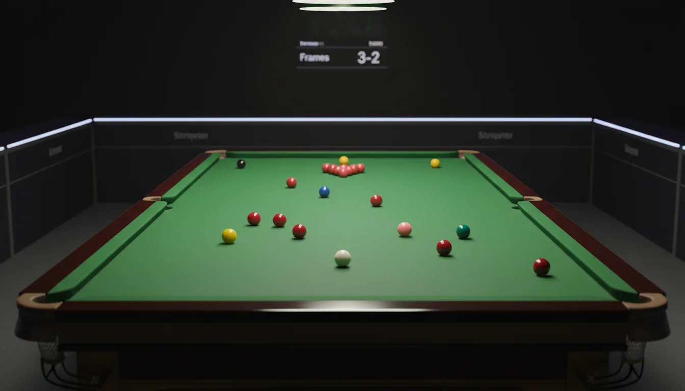 Scorebord bij een snookerwedstrijd met framestanden voor over/under weddenschappen