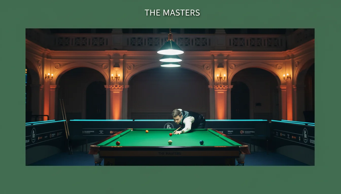 The Masters snooker wedden — speler buigt over de tafel in Alexandra Palace